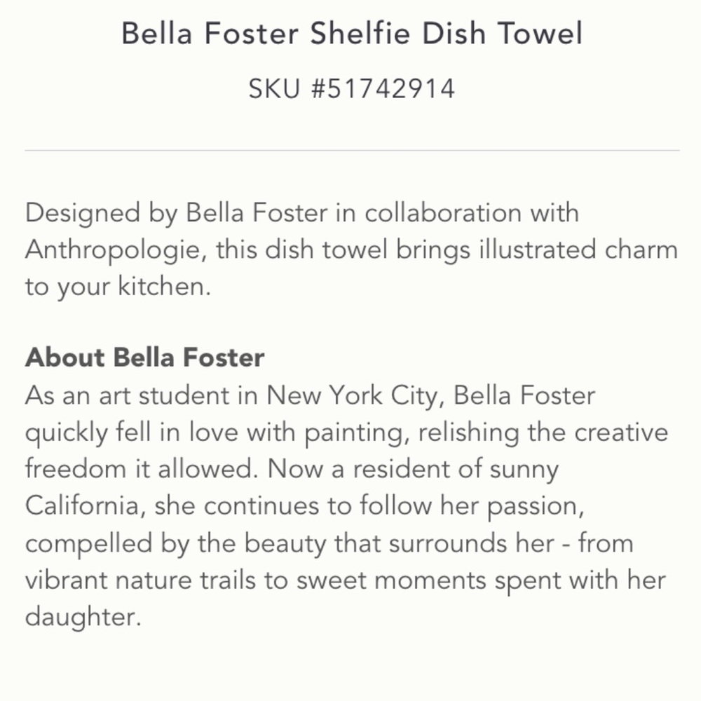 Bella Foster Shelfie Dish Towel Anthropologie NWT - Picture 8 of 16